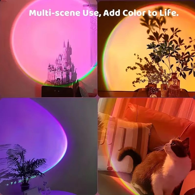 16-Color Spectrum Vibrant Sunset Projection Light USB Remote Control Dynamic Color Changing LED Light Creates Warm Home