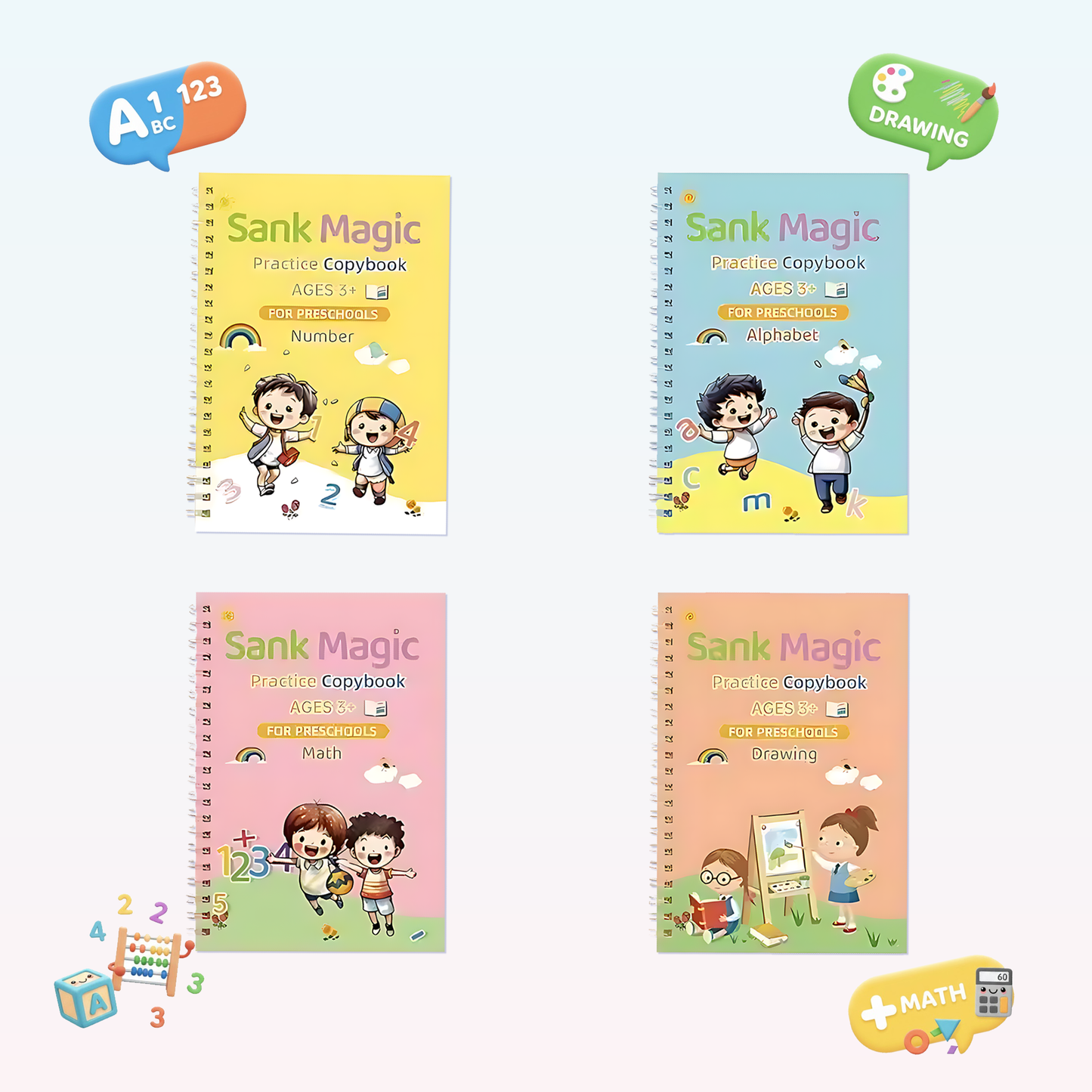 Magic Groove Handwriting Practice Copybook Set – Reusable Writing Exercise Books for Kids