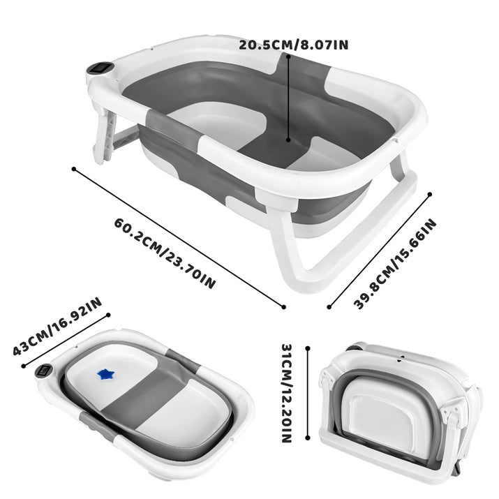 Baby Bathtub with Bath Cushion, Portable and Foldable, Real-Time Temperature Sensor, with a Drainage Hole