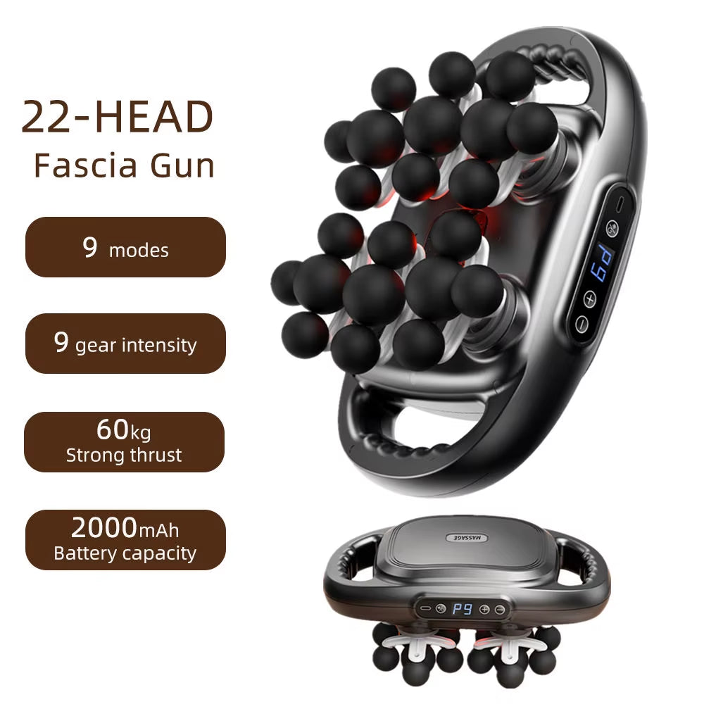 22-Head Fascia Gun High-Frequency Vibration Body Massage Gun Back and Waist Massager Neck Shoulder Massager Muscle Masajeador
