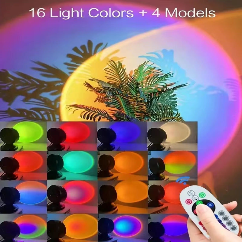 16-Color Spectrum Vibrant Sunset Projection Light USB Remote Control Dynamic Color Changing LED Light Creates Warm Home