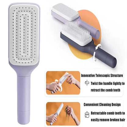 1/2Pcs Self-Cleaning Massage Brush Telescopic Comb One-Key Cleaning Hair Loss Airbag Scalp Massage Comb with Retractable Bristle