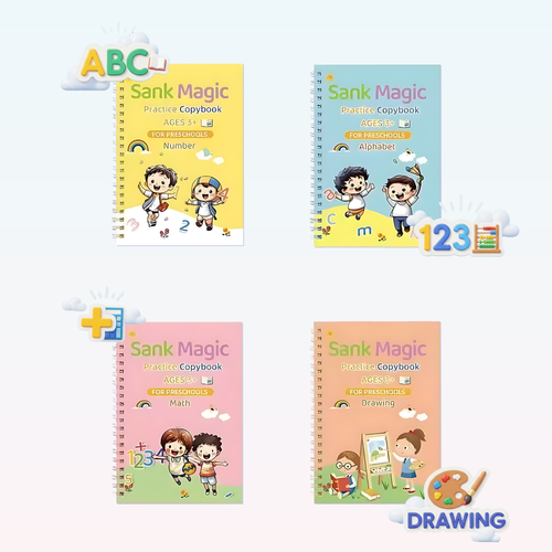 Magic Groove Handwriting Practice Copybook Set – Reusable Writing Exercise Books for Kids