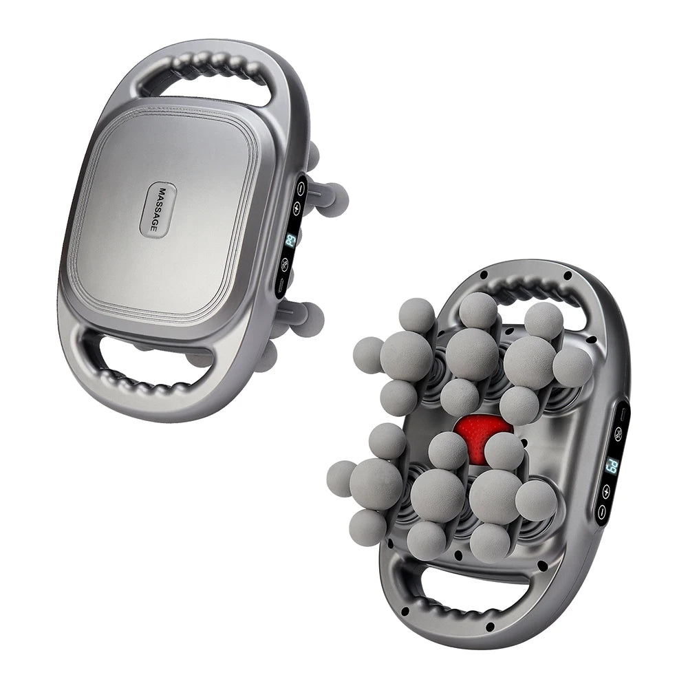 Gray massage device with spherical nodes on a white background