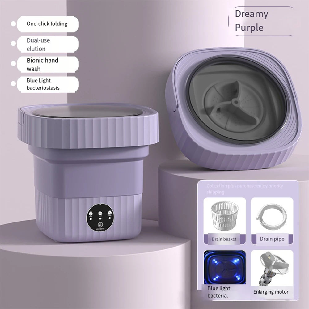 11L 6L Portable Big Capacity Washing Machine with Drain Basket for Apartment Camping Travel Underwear 110-260V Mini Washer Dryer