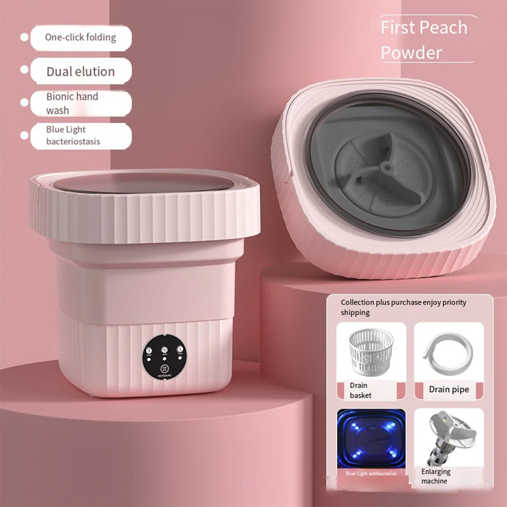 11L 6L Portable Big Capacity Washing Machine with Drain Basket for Apartment Camping Travel Underwear 110-260V Mini Washer Dryer