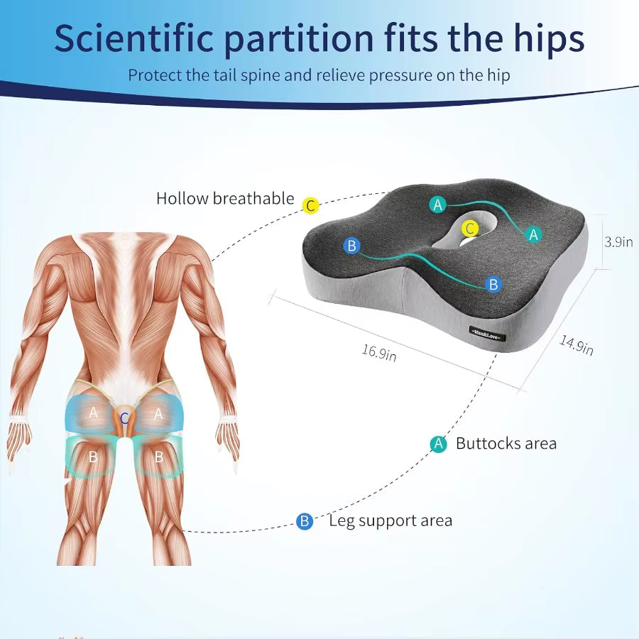 Memory Foam Seat Chair Cushion for Relieves Back Sciatica Pain Tailbone Pain Coccyx Degenerating Disc Orthopedic Osteoarthritis