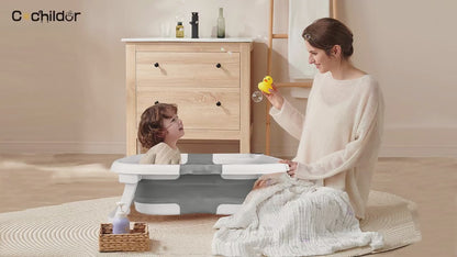 Baby Bathtub with Bath Cushion, Portable and Foldable, Real-Time Temperature Sensor, with a Drainage Hole